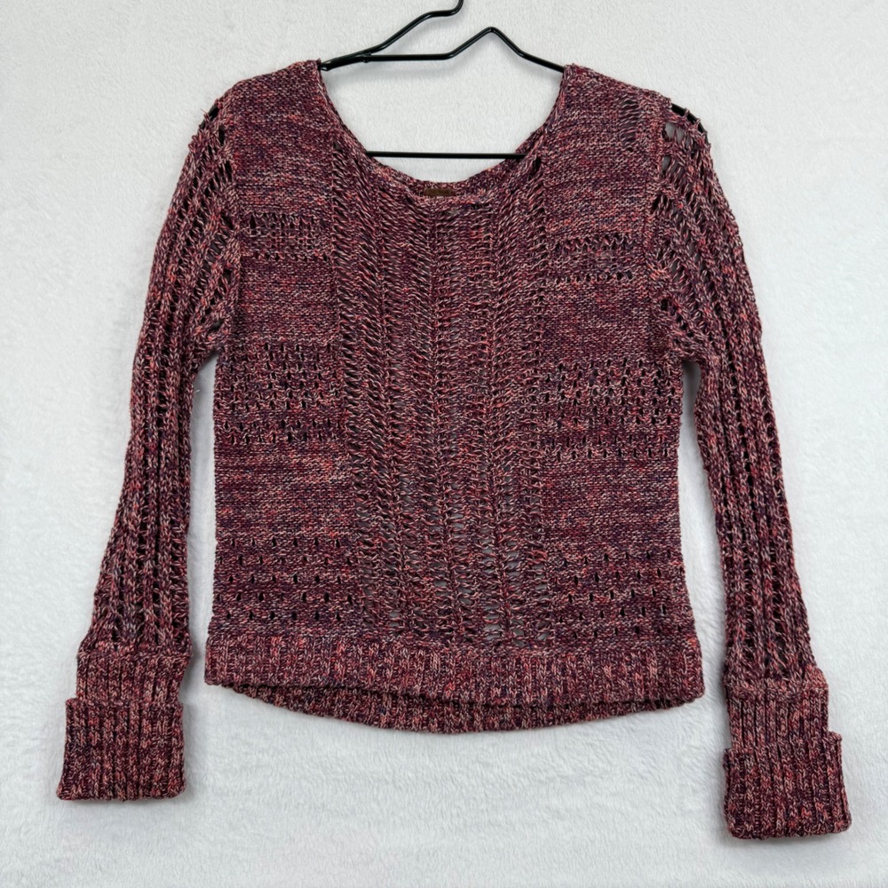 Free People Open Knit Sweater Womens Small Red Blend Relaxed Fit